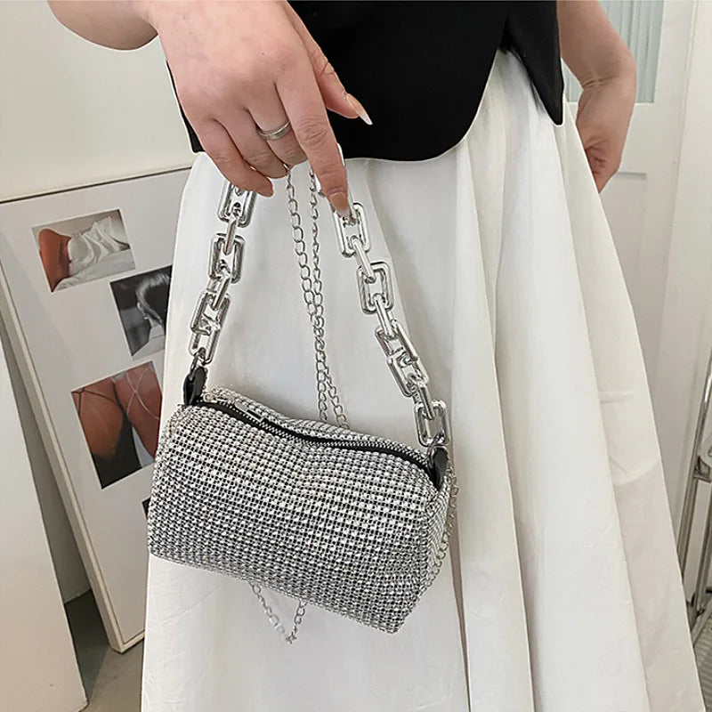 Modern Fashion Rhinestone Mini Women's Handbag Glitter Chain Purse Crossbody Bag