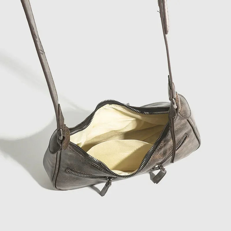 Elegant Retro Belt Design Leather Purses Shoulder Handbags for Women Vintage Female Underarm Crossbody Fashion Bags