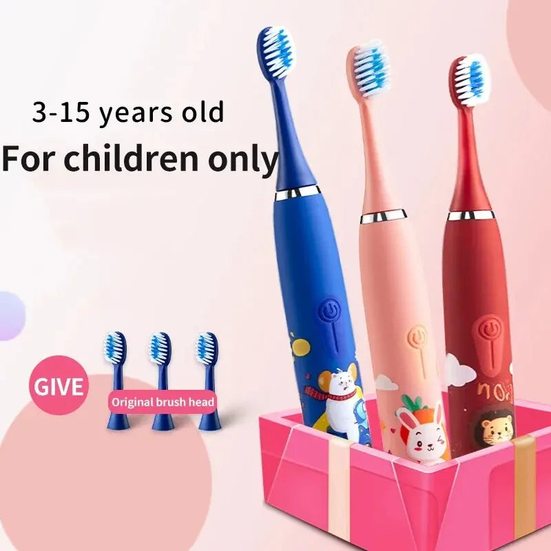 Waterproof Sonic Electric Toothbrush for Children Aged 3 to 15 Professional Primary Tooth Care with DuPont Soft Bristles