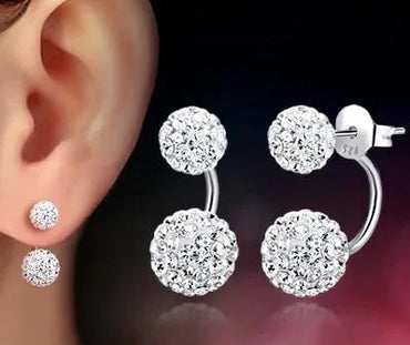 Modern Trendy Crystal Shambhala Balls 925 Sterling Silver Stud Earrings for Women Fashion U Bend Jewelry Accessories