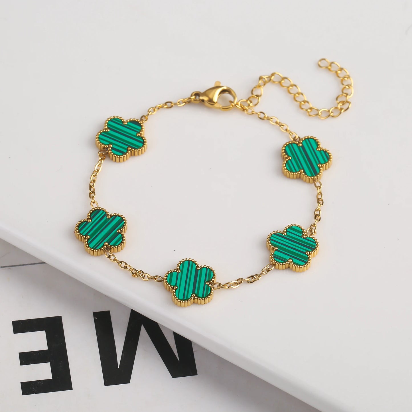 Five Leaf Clover Adjustable Lucky Design Gold Plated Stainless Steel 316L Plant Flower Bracelet Earrings Necklace With Petals Women's Luxury Gifts