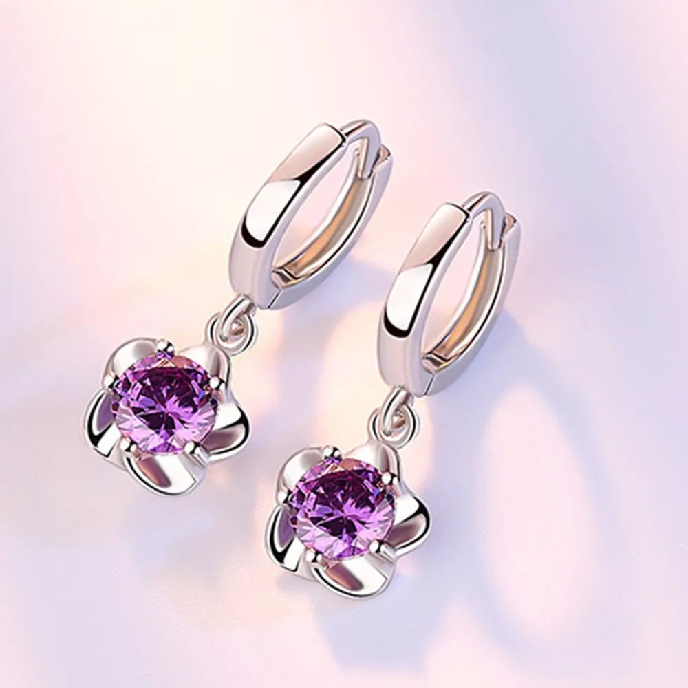 Modern Elegance Crystal Flower 925 Sterling Silver Earrings for Women Fine Jewelry Accessories