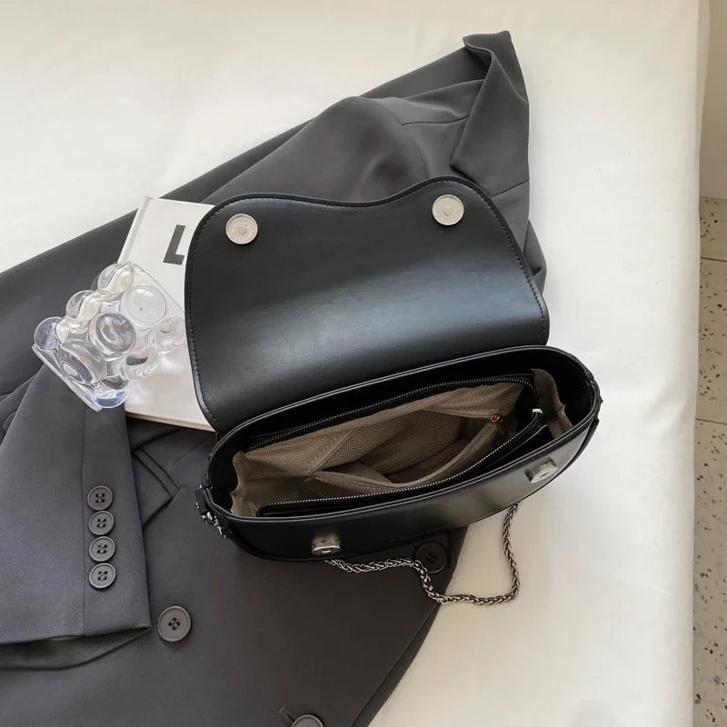 Elegant Women's Leather Vintage Flap Saddle Shoulder Purse Handbag Fashion Wide Strap Crossbody Bag