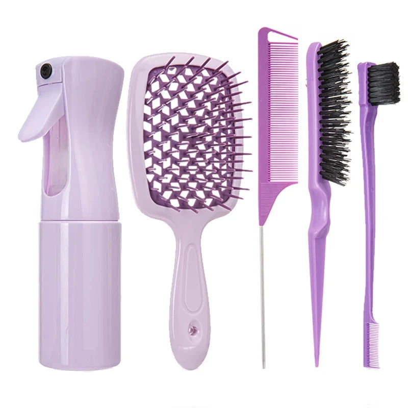 Detangling 5pcs Comb Hair Brushes Set Curly Hair Curved Rat Tail Brush Hair Care Tools