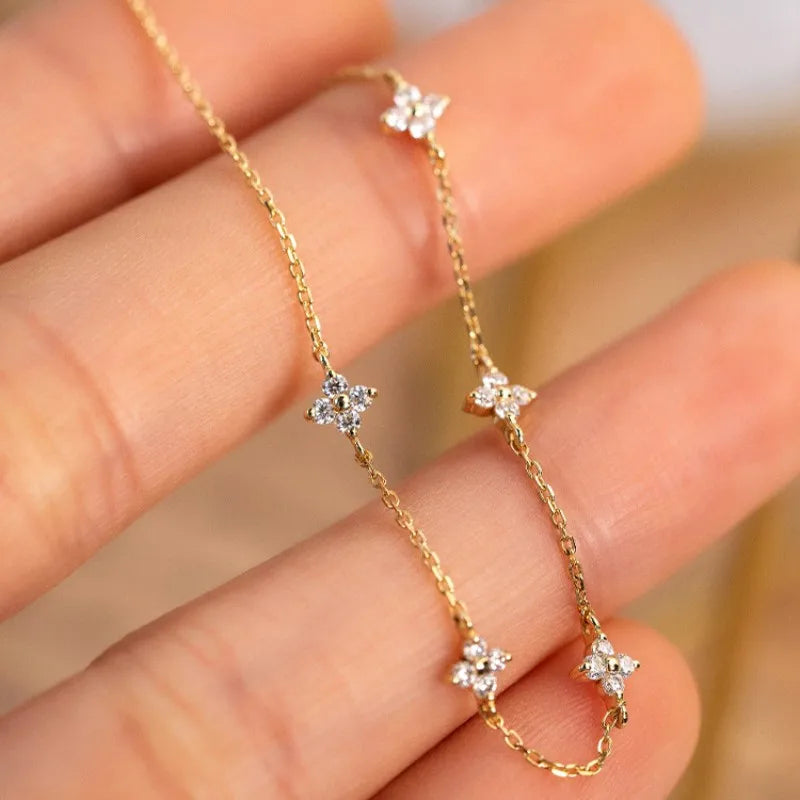 Dainty Crystal Flower 925 Sterling Silver 18k Gold Plated Bracelets for Women Minimalist Style Exquisite Jewelry Accessories