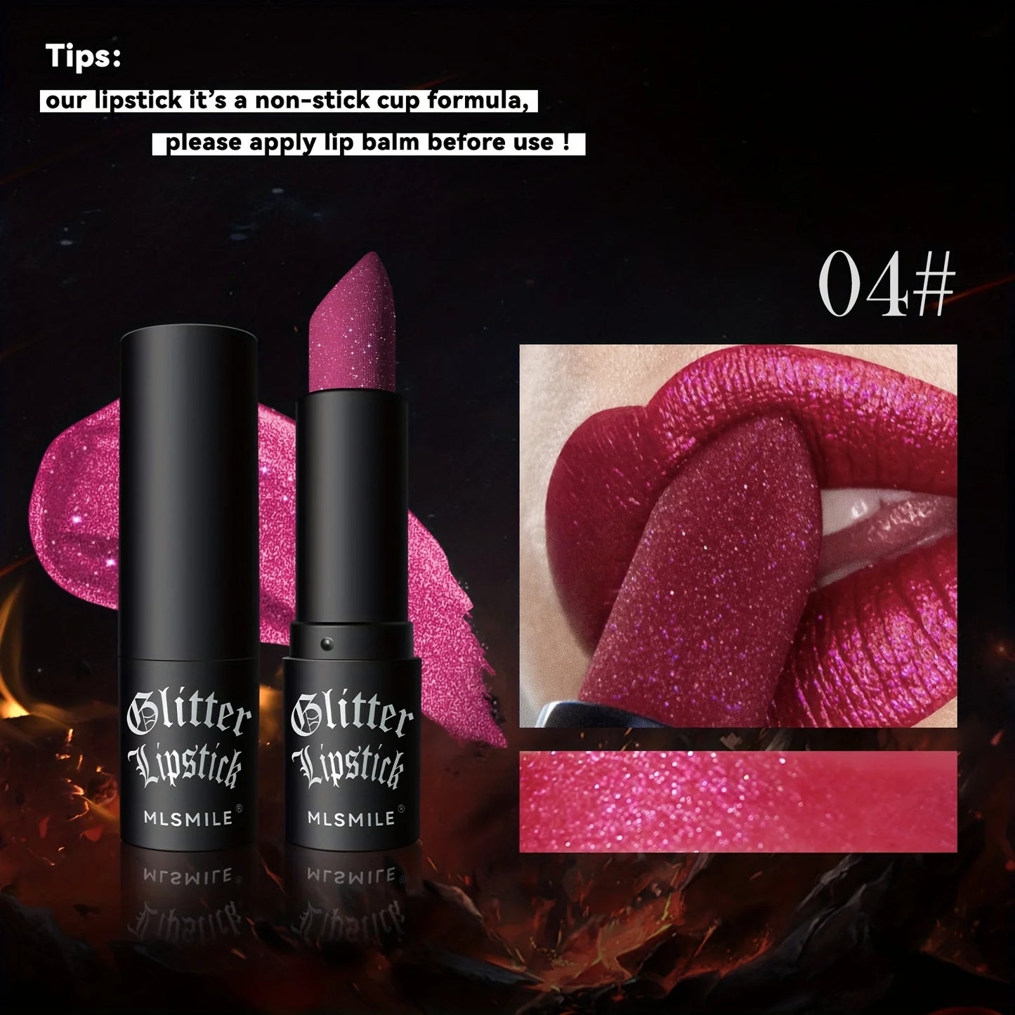 Hydrating Sparkling Glitter Lipstick Nonstick Shine Highly Pigmented Formula Gives Metallic Finish Lip Makeup