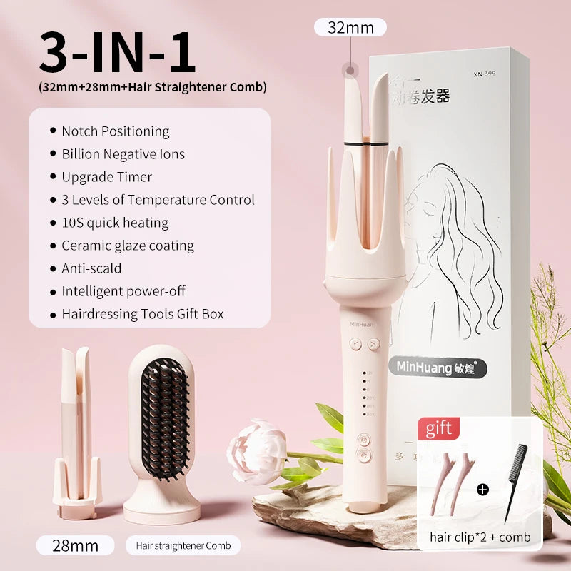 3 in 1 Automatic Rotating Ceramic Hair Curling Iron Professional Hair Roller Stick 28mm 32mm 40mm Curling Wand Hair Waver