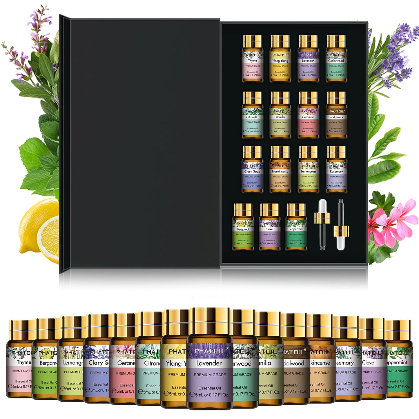 Lovely 15pcs Essential Oils Set for Diffuser Humidifier Candles Making-5ml Lavender Vanilla Peppermint Rosemary Aroma Oil