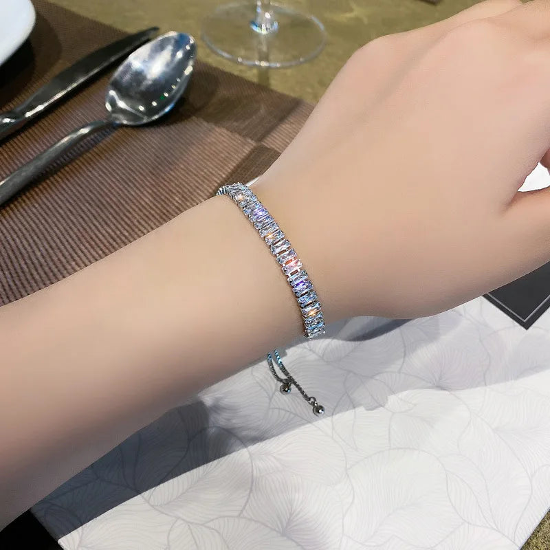 Modern Elegant Shiny Crystals Adjustable Stainless Steel Bracelets for Women Fashion Luxury Jewelry Accessories