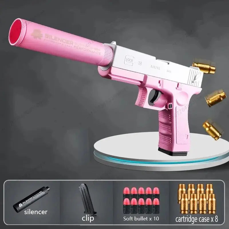 Foam Darts M1911 Glock Pistol Toy Gun Soft Bullet Shell Ejecting Blaster Manual Airsoft Weapon with Silencer For Kids Adults