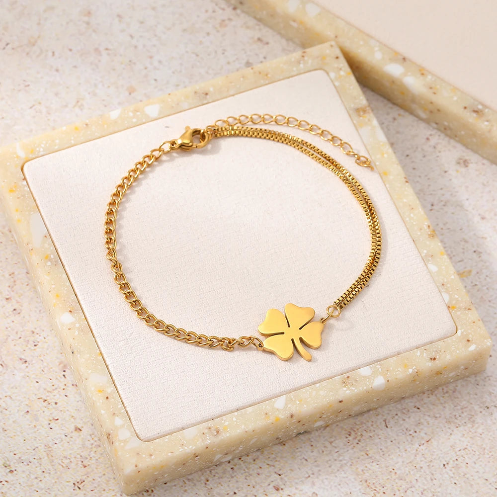 Lucky Four Leaf Clover Stainless Steel Bracelets for Women Non-Fading High-Quality Everyday Wear Gold Silver Color Jewelry