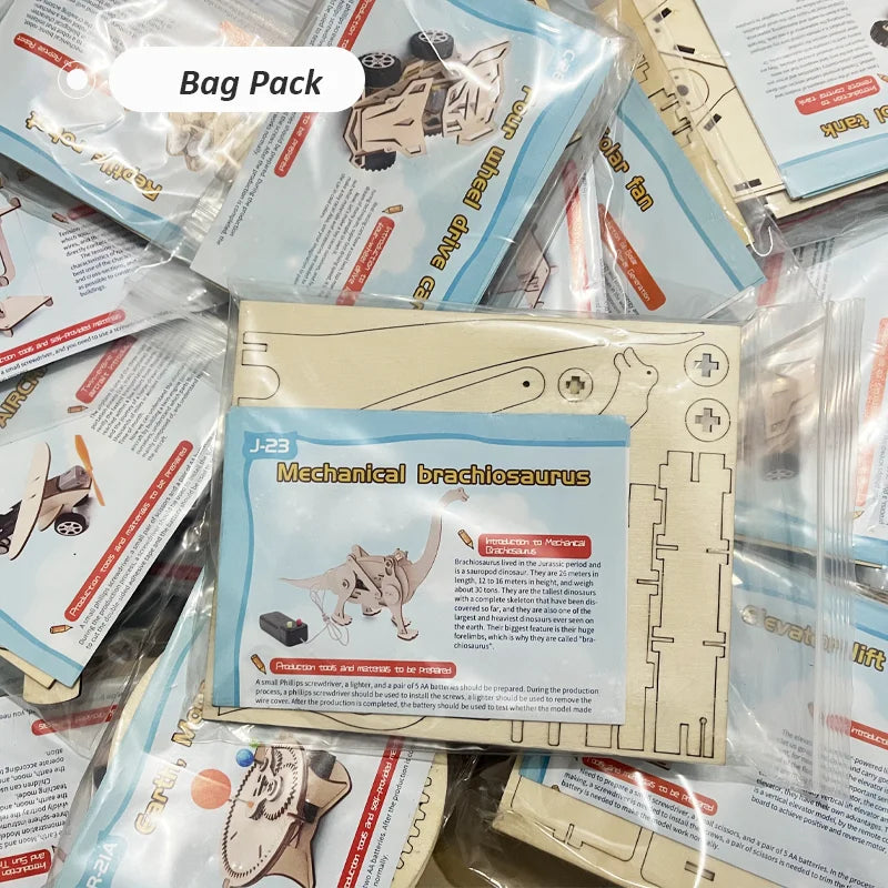 Science Technology DIY Wood Puzzle Toy Kits Children Educational STEM Car Dinosaur Model Experimental Tool Puzzle Games School