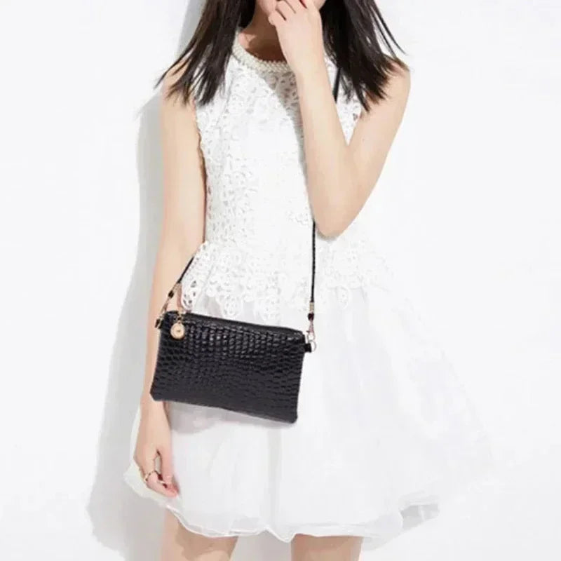 Elegant Crocodile Pattern Women's Leather Shoulder Handbag Purse Pillow Style Phone Coin Girls Tote Bag