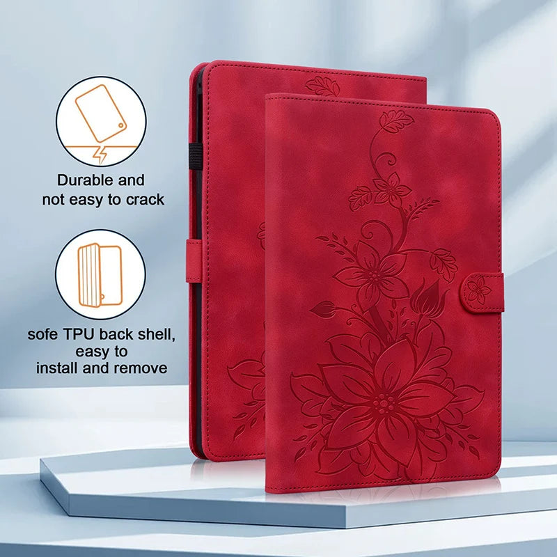 Luxury Leather Wallet Stand Case for Amazon Fire Max 11 HD10 HD8 Plus Fire 7 and Kindle Paperwhite 5 Protective Floral Embossed Tablet Cover