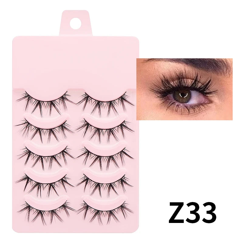 Wispy Manga Style Eyelashes Soft Natural Thick False Daily Eye Lashes Dating Makeup Eye Accessories 5 Pairs - 10pcs