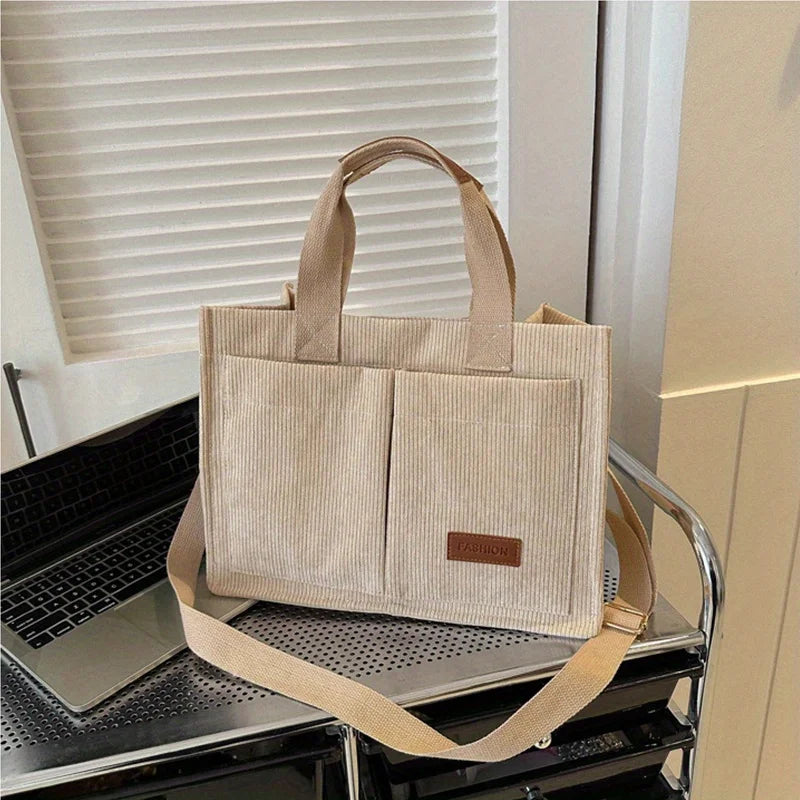 Fashion Women's Corduroy Tote Messenger Shoulder Handbag Large Capacity Bag