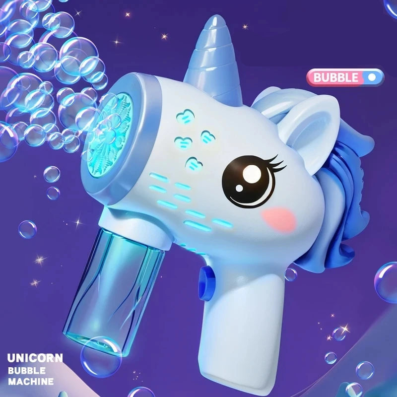 Automatic Unicorn Electric Bubble Gun Toy Fun Bubble Machine Automatic Soap Blower with Lights for Children Entertainment