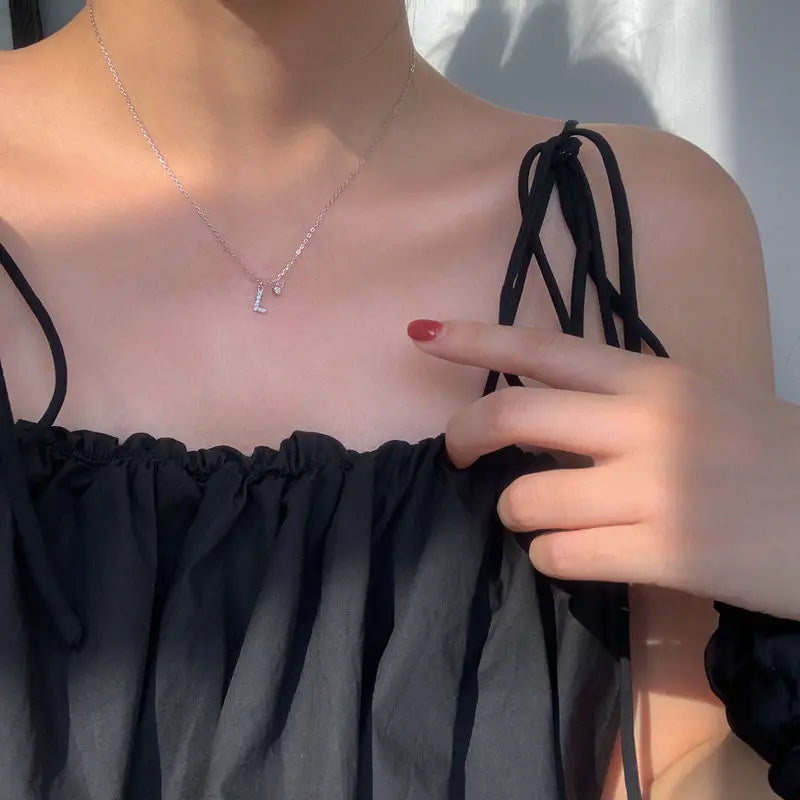 Elegant Crystal Initials Letter 925 Sterling Silver Chain Necklaces for Women Shiny Pendant Collar Jewelry Accessories