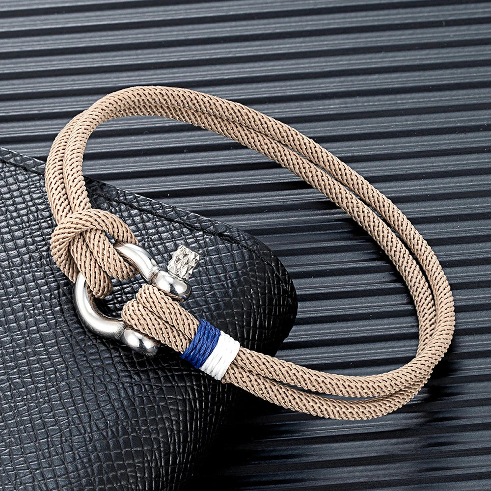 Modern Braided Nautical Rope Bracelets for Men Women Stainless Steel Mini Horseshoe Shackle with Screw Wristband Jewelry
