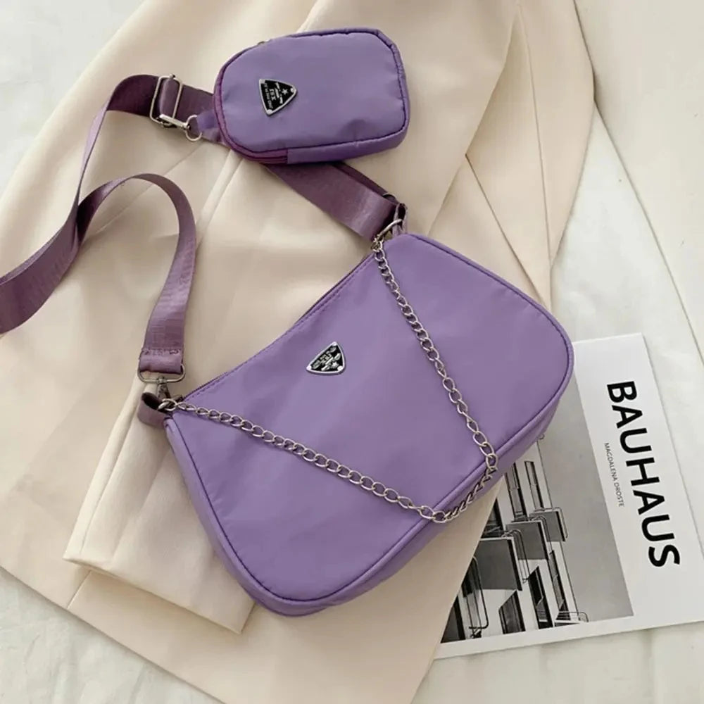 Fashion Casual Women's Crossbody Handbags Purse Set Shoulder 2 in1 Chain and Strap Sling Bags