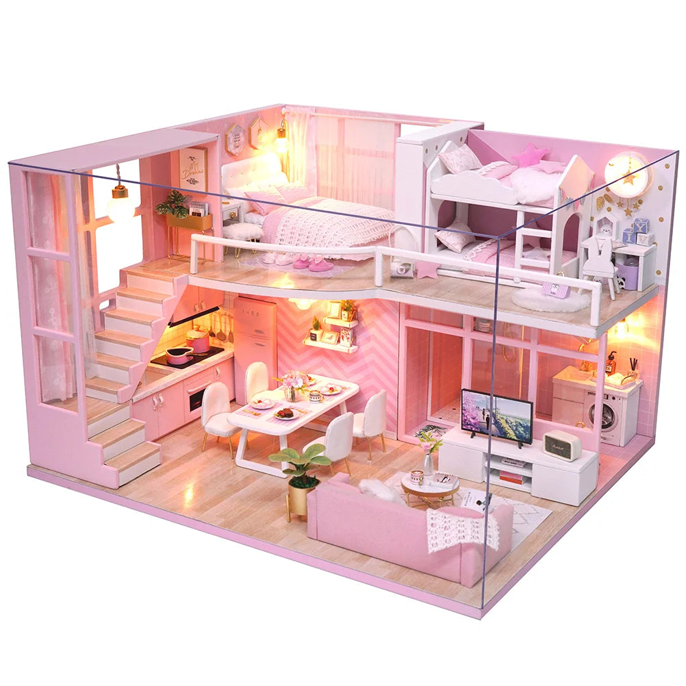 DIY Mini Doll House Apartment Manual Assembly Toy Cabin Model Miniature Interior Design