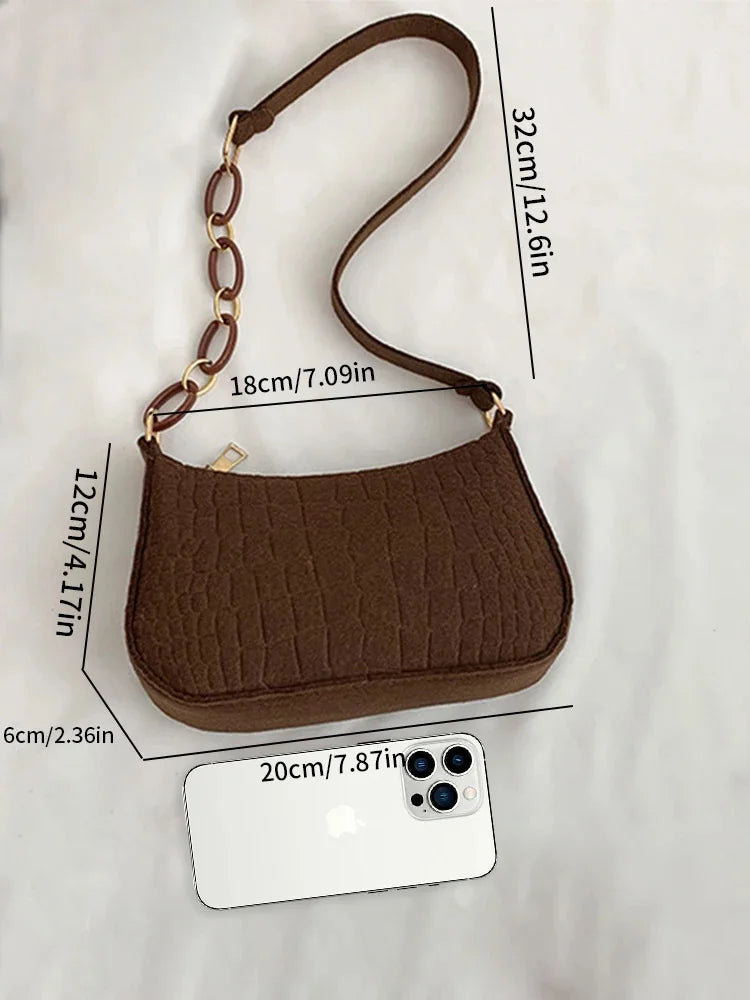 Fashion Style Wool Fiber Small Square Bag Purse Stone Pattern Shoulder Creative Bags for Women