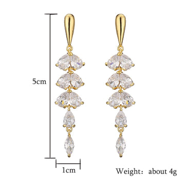 Luxury Leaf Flower Crystal Tassel Earrings for Women Girls Fashion Clear Zirconia Jewelry