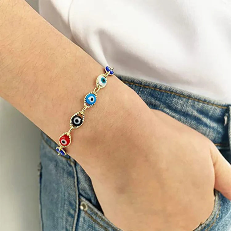 Exquisite Lucky Blue Evil Eye Beads Bracelets for Women Men Fashion Bead Silver Gold Color Metal Chain Adjustable Bangle Jewelry