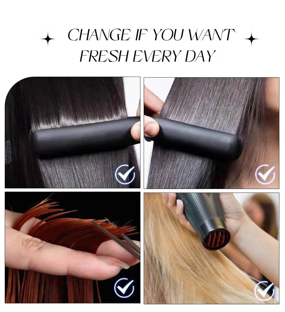 Synthetic Wig 6pcs 16 Clips 24 Inch Wavy Curly Full Head Hair Extensions on Double Weft Dark Black For Women