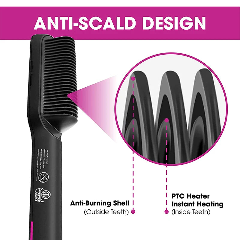 Electric Intelligent Temperature Control Ceramic Hair Straightener Brush Professional Fashion Fast Heating for Perfectly Straight Hair