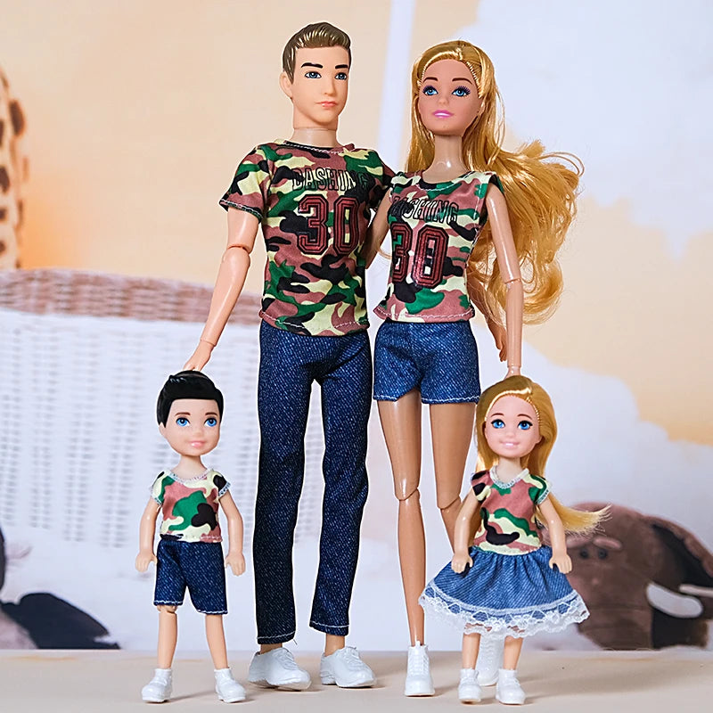 Family Doll Toy Set of 4 People Mom Dad Kids Dress Up Doll Kids Toys Full Set With Clothes for Girl Boy Education Birthday Gift 30cm