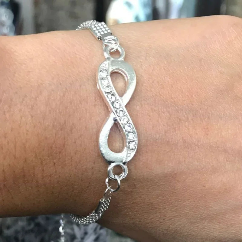 Infinity Symbol Silver Plated Crystal Bracelets Unisex Fashion Elegant Jewelry Gift