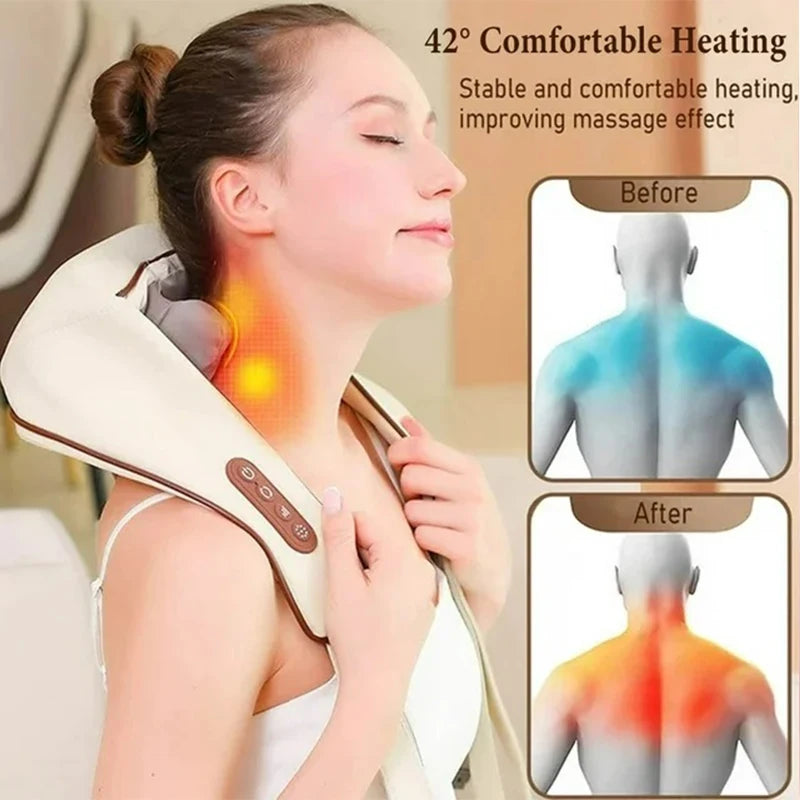 Deep Tissue Shiatsu Electric Heating Neck Shoulder and Back Massager for Pain Relief Kneading Muscle Relaxation