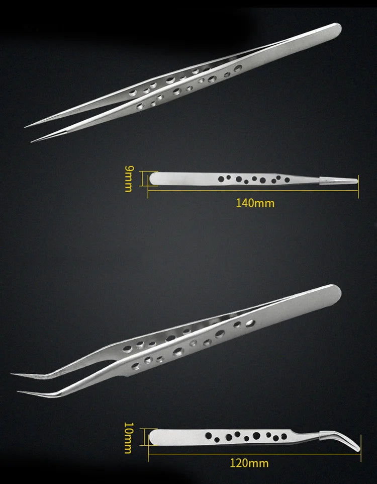 Precision Tweezers Anti-static Industrial Curved Straight Tip Stainless Steel Forceps Electronics Phone Repair Hand Tools