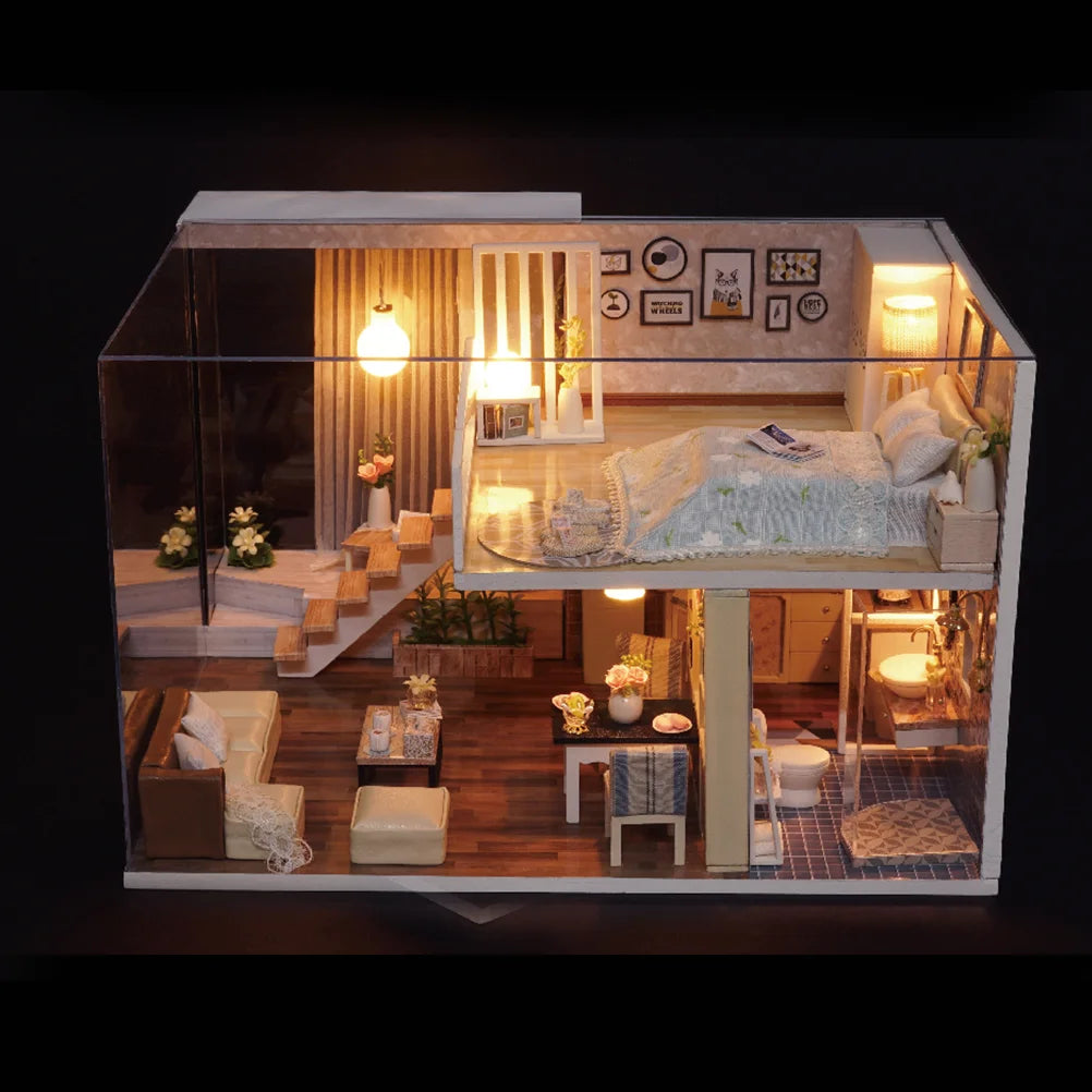 DIY Mini Doll House Apartment Manual Assembly Toy Cabin Model Miniature Interior Design