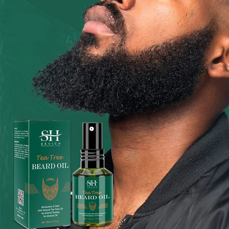 Nourishing Beard Growth Kit For Men Tea Tree Hair Enhancer Thicker Beard Care Oil Moisturizing Beard Conditioner Anti Hair Loss