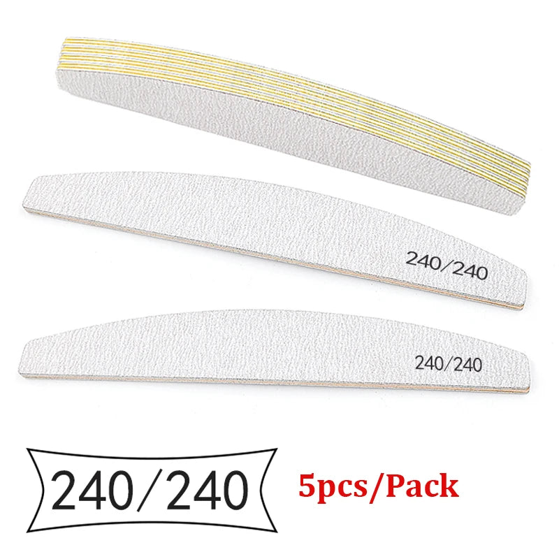 Professional Nail Files 5pcs Set Mix Color Limas 80/100/150/180/240 Grit Cuticle Remover Sandpaper Buffer Files Manicure Tool Set