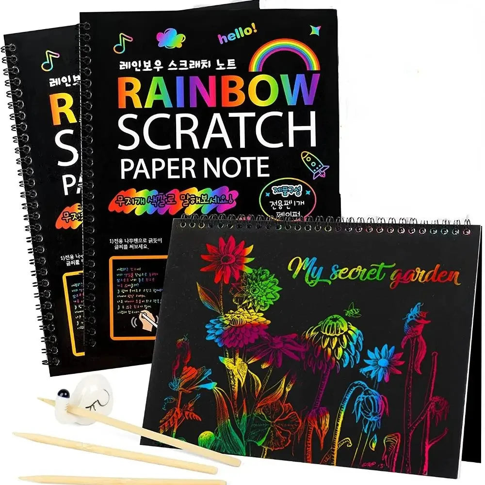 Magic Rainbow Scratch Off Paper Book Set for Kids Arts Scraping Painting Toy Children DIY Graffiti Montessori Educational Toys