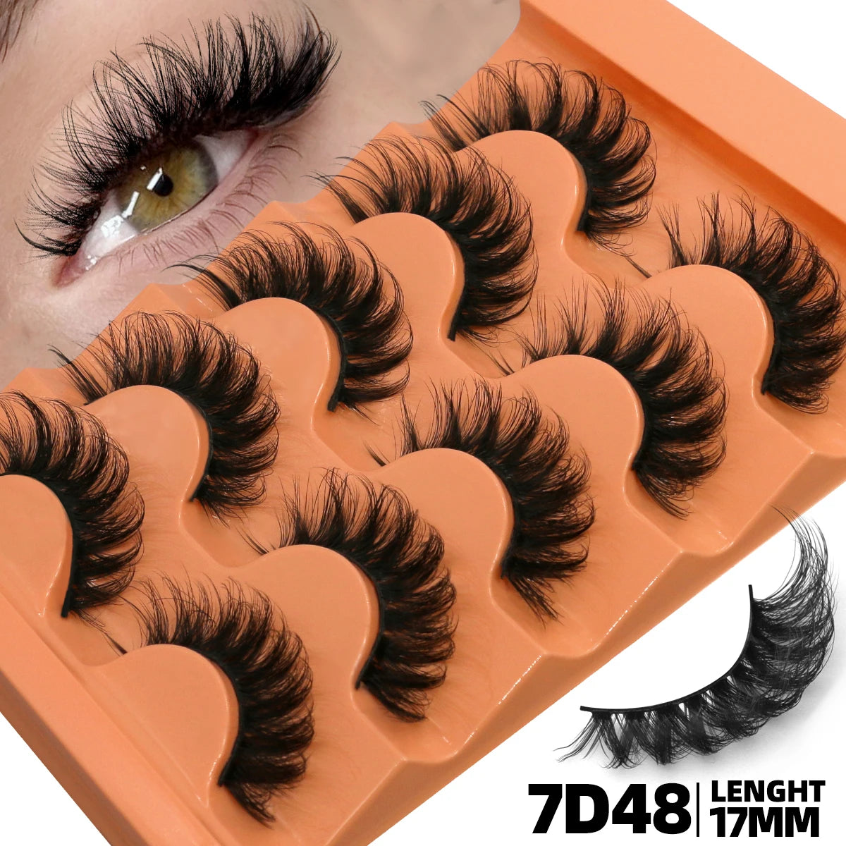 10pcs - 5 Pairs Fluffy Mink Eyelashes Wispy 7D Volume False Thick Soft Curly Lashes Russian Strip Extensions Eye Accessories