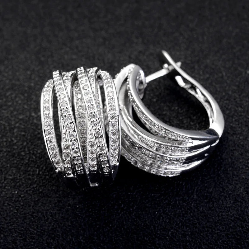 Luxury Crystal Weave Cross Hoop Earrings for Women Fashion Statement Trendy Jewelry Accessories