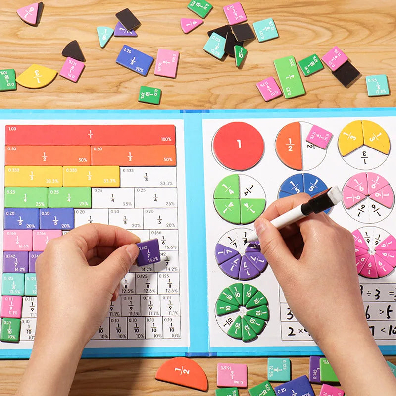Magnetic Arithmetic Fraction Learning Math Book Toy Teaching Aids Wooden Puzzle Montessori Educational Toys for Children