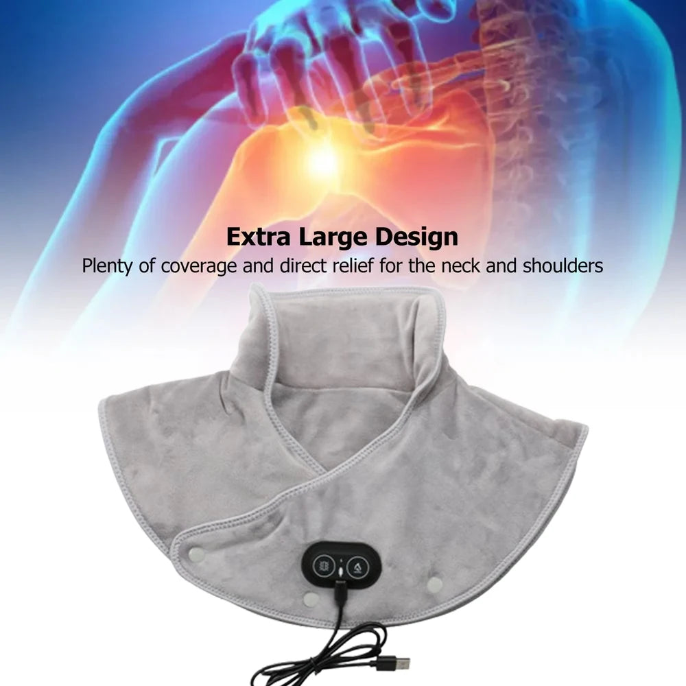 Electric Thermal Compress Heating Shoulder Neck Pad Wrap Massager Vibration Cervical Shawl Warm Back Relaxing Brace