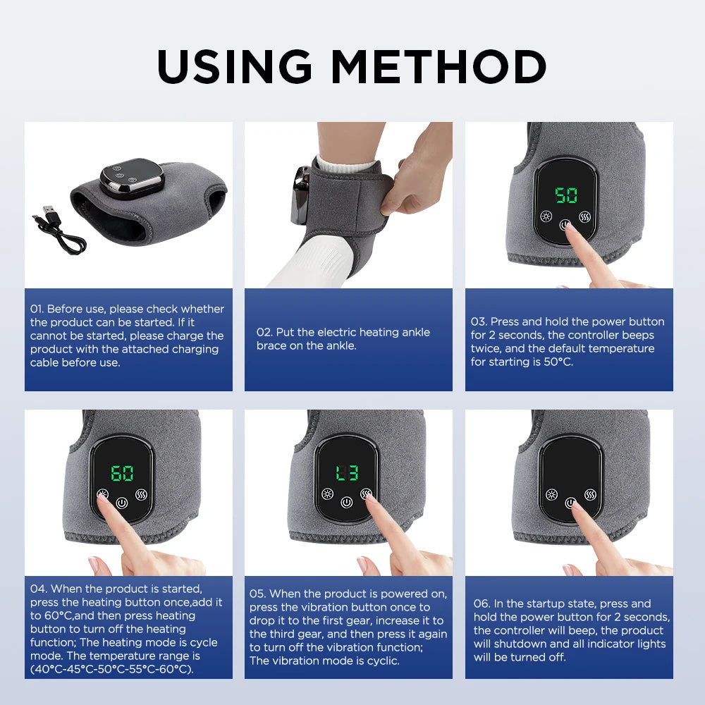 Infrared Electric Vibration Hot Compress Therapy Ankle Foot Massager Support Brace for Joint Sprain Pain Relief