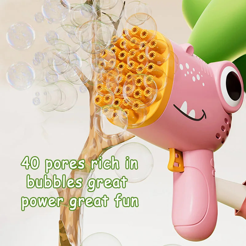 Fun Dinosaur Bubble Gun 40 Hole Hand Held Bubble Blowing Maker Entertainment Toy