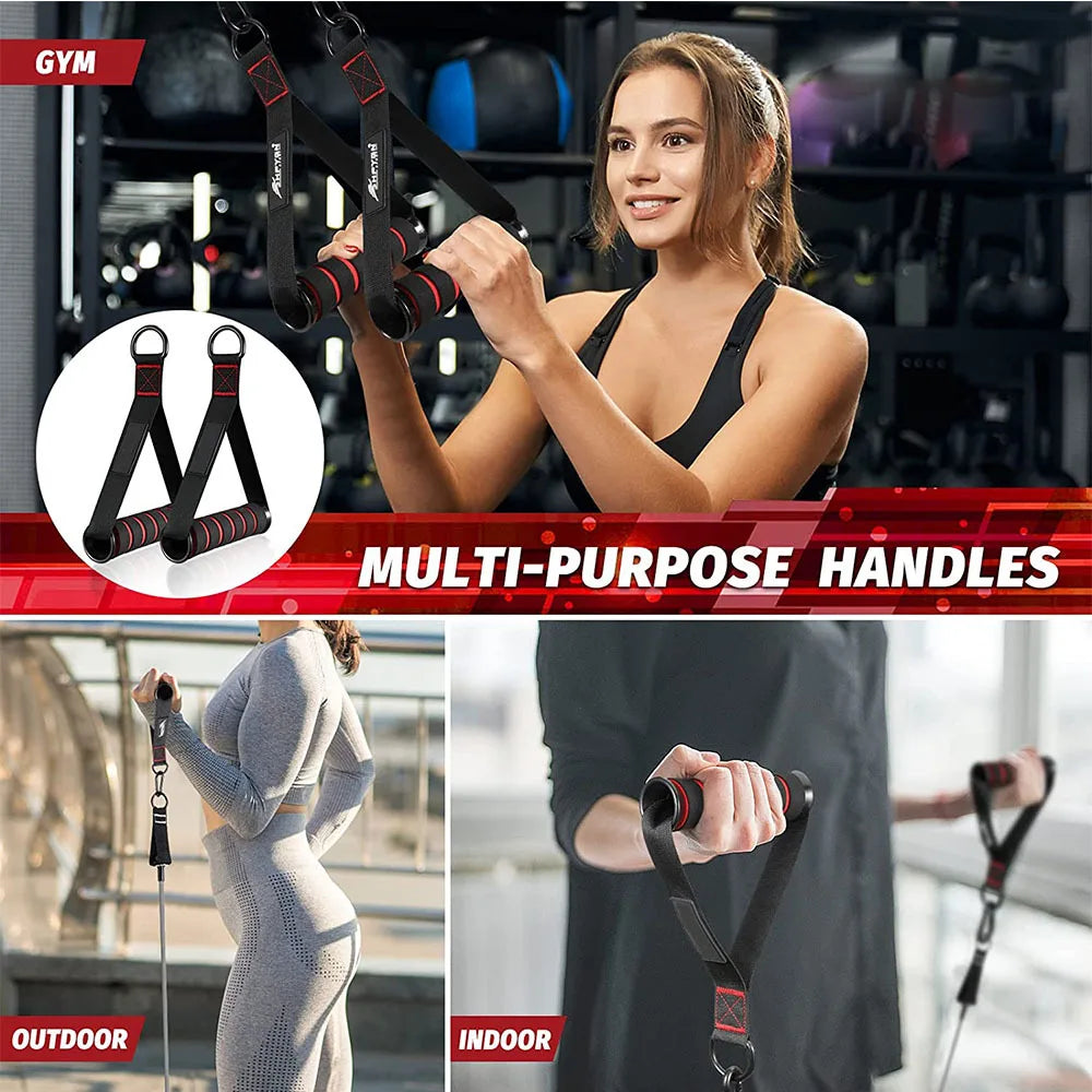 D-Ring Metal Gym Handle Workout Grips Heavy Duty Cable Machine Handles with Carabiner Clips Fitness Accessories