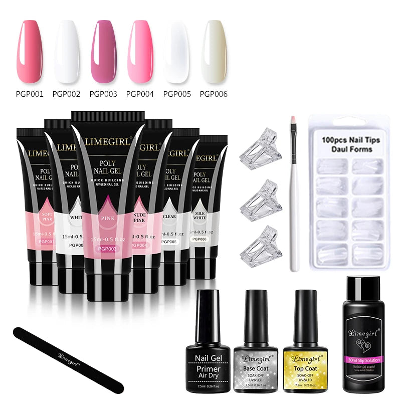 Nail Gel Kit for Quick Extension Nail Art Polymer Gel Nail Tools Finger Extension Acrylic Solution Gel Polish Kit 15ml