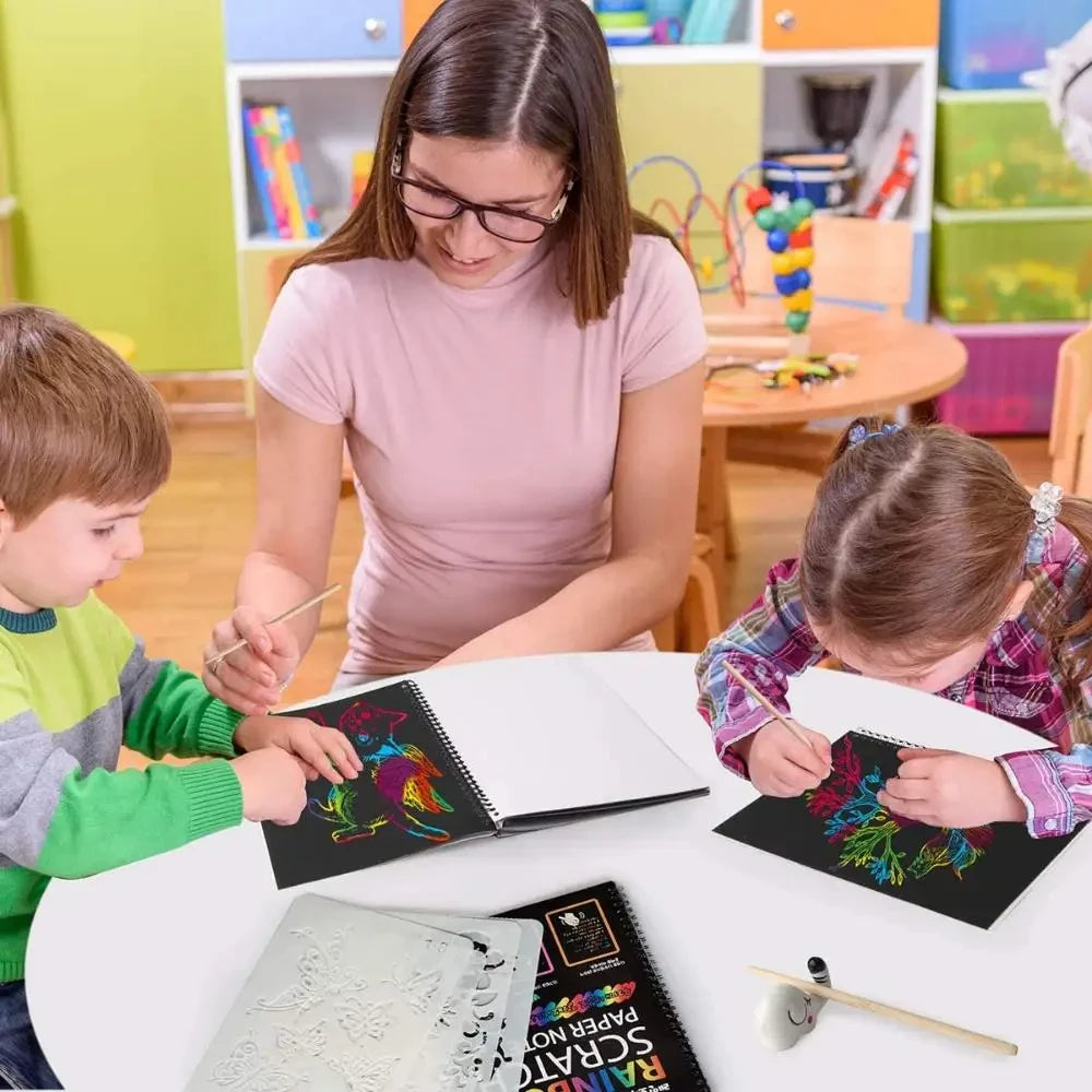 Magic Rainbow Scratch Off Paper Book Set for Kids Arts Scraping Painting Toy Children DIY Graffiti Montessori Educational Toys