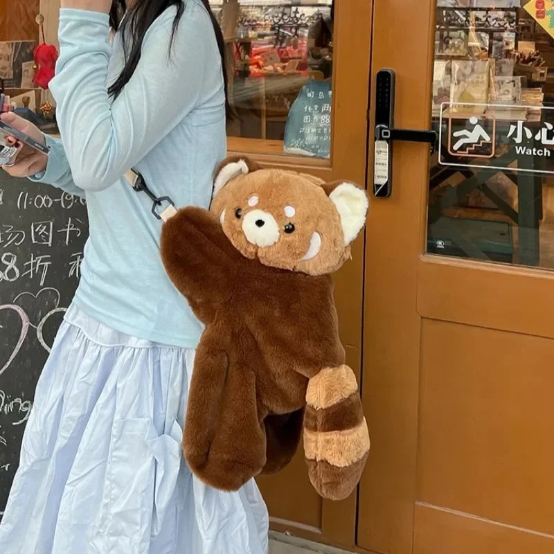 Cute Red Panda Plush Backpack Plushie Doll Crossbody Fur Soft Shoulder Bag Keychains