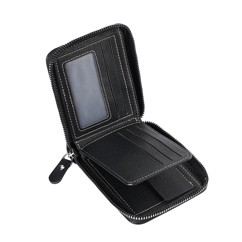 Luxury RFID Protection Leather Zipper Men’s Wallet Card Holder with Coin Pocket Crocodile Pattern Stitched Wallets Accessory