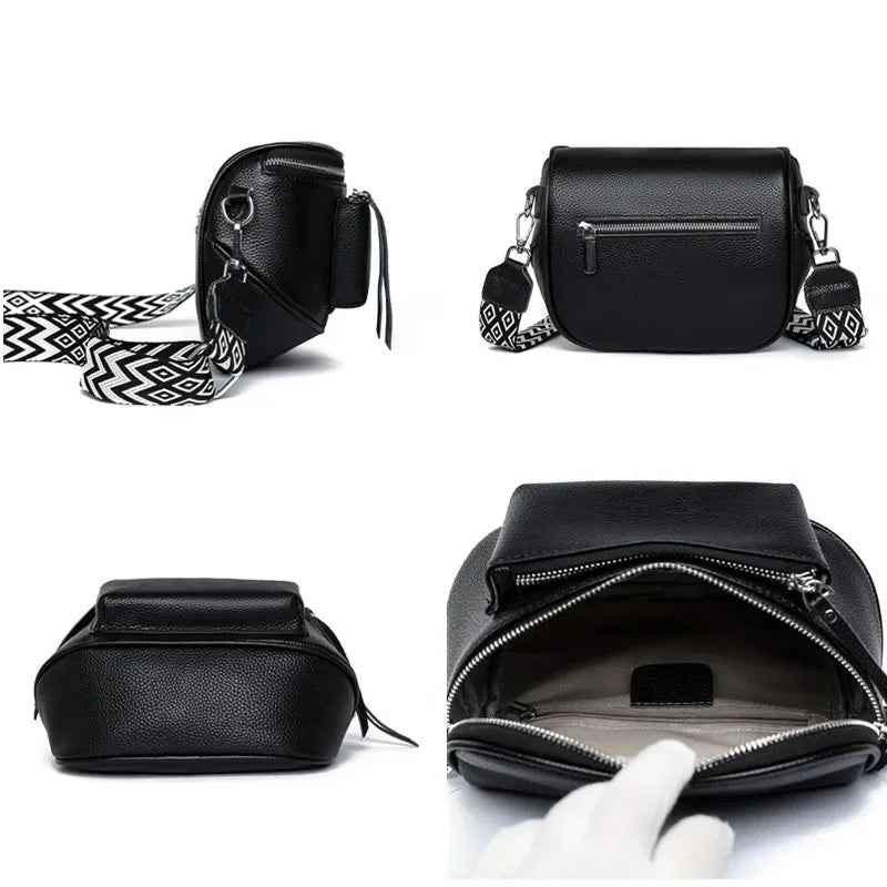 Luxury Genuine Leather Shoulder Saddle Handbag for Women Crossbody Cowhide Fashion Messenger Bags